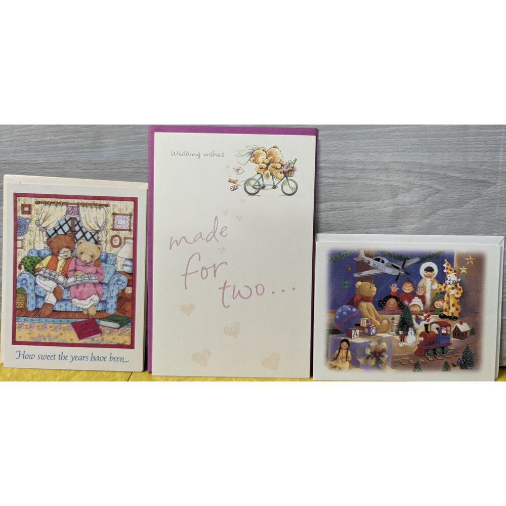 Lot of 3 Teddy Bear Vintage Greeting Cards Marriage Elder Anniversary Christmas